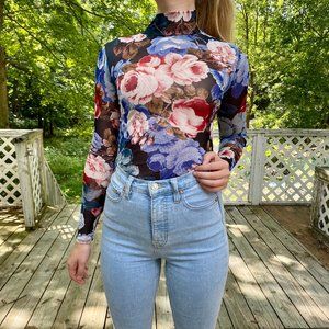 Guess Mesh Floral Turtleneck